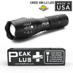 PeakPlus Best and Brightest LED Flashlight CREE XM-L2 – 1200 Lumen LED Made in USA, Zoomable Adjustable Focus, 5 Modes, Water Resistant Tactical Torchlight For Outdoors, Camping, Hiking, Fishing