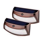 xtf2015 Copper Solar Power Light 4 LED Outdoor Solar Smiling Wall Lights , Wireless Security Step Light Night Lamps – AUTO OFF – for Stair, Garden, Doorway, Outside Wall – Pack of 2 – Warm White
