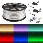 LE 164ft Flexible LED Strip Lights, RGB, 3000 Units SMD 5050 LEDs, 720lm/m, 110-120 V AC, Color Changing, Waterproof IP65, Accessories Included, LED Tape, LED Rope Lights, Pack of 164ft/50m
