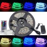 ELlight 5050 SMD RGB Light Strip 300Led 5m/16.5ft 12V Flexible Strip Lights for Xmas Decorations come with LED 44Key Remote Controller and12V 5A Power Supply Adapter,Waterproof IP65