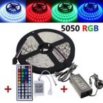 INIEIWO 5-Meter Waterproof Flexible Color Changing RGB SMD5050 300 LEDs Light Strip Kit with 44 Key Remote and 12V 5A Power Supply