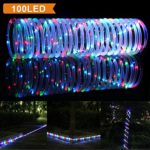 LTE 33ft 100 LED Solar RGB Rope Lights, Outdoor Waterproof Solar Rope Lights , Ideal for Decorations,Christmas,Gardens, Lawn, Patio, Weddings, Parties.(Red/Green/Blue, Multi-color)