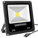 Warmoon Outdoor LED Flood Light, 20W Daylight White 6500K Waterproof Security Lights with US 3-Plug for Garden,Scenic Spot,Hotel