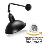 14″ Adjustable Barn Light with 19 3/4″ Curved Arm And 13W PAR30 LED Bulb (3000K Warm White) – (Black LED)