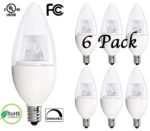 6 Pack Bioluz LED™ 5W Dimmable Candelabra LED Bulbs C37 E12 (40W Equivalent) UL Listed, 350 lumens, 120° Beam Angle, 2700K Warm White LED Candle Bulbs, Pack of 6