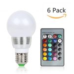 (Pack of 6)Vigotech 5W RGB Led Light Bulbs,Multi Colors Changing Dimmable Lamps with IR Remote Control,Led Spot Light Decorative Light Bulbs,AC85-265V (E27 5W 6Pcs)