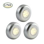 [Latest Version]Ledinus 3 Pack Large Size Super Bright 4-LED Touch Tap Push Stick on Anywhere Under Closets Cabinet Night Light Lamps(3.4″ Silver),Warm Light