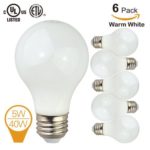 (6 Pack) Homelek 5W LED Light Bulbs, Equivalent to 40W, E26 Base, A19 Bulb, 500 Lumen, Warm White 3000 Kelvin ideal for Living Rooms, Bedrooms and Recreation Rooms