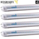 4-Pack of Hyperikon T8 LED Light Tube, 4ft, 18W (40W equivalent), 5000K (Crystal White Glow), Single Ended Power, Clear 1 Line, UL-Listed & DLC-Qualified [4 Tombstones Included]