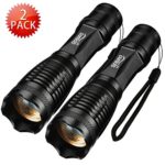 Gosund T10 Ultra Bright 1000 Lumen LED Water Resistant Flashlight of 5 Modes Focus Zoomable Tactical Torches for Outdoor Bottom Click (2pcs)