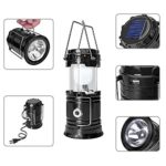 3 In 1 Solar Rechargeable Collapsible Portable LED Camping Lantern Flashlight for Home Fishing Hiking Backpacking (Black, Small)