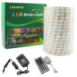 LudoPam Flexible Led Strip Lights IP65 Waterproof SMD5050 RGB Color Changing Full Kit with 44 Keys IR Remote Controller DC 12V Power Supply for Kicthen Bedroom Sitting Room and Outdoor Garden