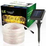 LE 33ft 100 LED Solar Rope Lights, Waterproof Outdoor Rope Lights, 3000K, Warm White, Portable, LED String Light with Light Sensor, Ideal for Wedding, Party, Decorations, Gardens, Lawn, Patio