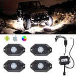 RGB LED Rock Light Kits with Bluetooth Control & Cell Phone Control & Timing & Music Mode & Flashing & Automatic Control & Color Grad Multicolor Neon Lights Under Off Road Truck SUV ATV Motorcycle