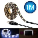 Led Strip Lights, AQV USB Led Side Emitting Flexible White SMD 5050 3.28 Ft (1M) 60 leds 12v bias Rope Lighting, Waterproof Adhesive Tape Strip Lights Kit for TV/PC/Laptop Background