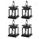 LED Solar Mission Lantern, LVJING 4 Pack Vintage Hanging Umbrella Lantern, Flameless Candle Light, Portable Clamp Lamp for Outdoor Garden Yard Lawn Patio Tent Pavilion Camping, Waterproof, Black