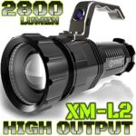 2,800 Lumen | HIGH OUTPUT | Rechargeable | Zoomable Floodlight to Spotlight | XM-L2 CREE LED (20% Brighter Than T6 LED) Tactical Flashlight | Batteries NOT Included | (Black-NO-Batt)