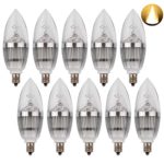 LEDMO LED Candelabra Bulb, LED Candle Bulbs, E12 3W, 25W Equivalent, Warm White 3000K, 270LM, CRI80, Non-Dimmable, 10 Pack, Silver