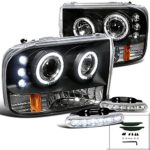 F250 F350 F450 F550 Black Halo Projector Headlights w/LED Bumper Fog Lamp