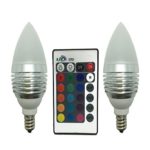 LJY 2-Pack E12 Candelabra 3W RGB LED Light Remote Control Color Changing Candle Lamp Bulbs AC 110V