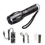 Hausbell T6 Adjustable Focus Zoom LED Flashlight with Rechargeable 18650 Battery and Smart Charger (Black)