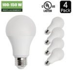 14W ( 100W – 150W Equivalent ) 4 Pack A19 LED Light Bulb, 1600 Lumens 2700K Soft / Warm White, E26 Medium Screw Base, UL listed, XMprimo