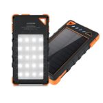 Aedon 10000mAh Solar Power Bank, Dual USB Output External Battery Pack Portable Solar Panel Charger Phone Charger with Carabiner 20 LED Lights for Outdoor & Home Use (black + orange)