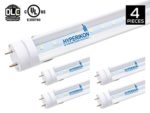 4-Pack of Hyperikon T8 LED Light Tube, 4ft, 18W (40W equivalent), 3000K (Soft White Glow), Single Ended Power, Clear, UL-Listed & DLC-Qualified [4 Tombstones Included]