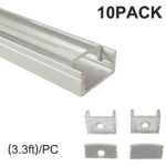 inShareplus 3.3FT/1M LED Aluminum Channel 0.48in Width (12mm Inner) U Type Surface Mount with Clear Transparent Cover, End Cap and Mounting Clip for LED Strip Light Aluminum U Channel (Silver 10Pack)