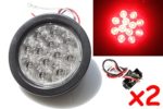 2 Red 4″ Round LED Brake/Stop/Turn/Tail Light Kit with Grommet Plug Clear Lens KL-25108C-RK