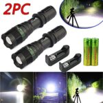 2 x5000LM Rechargeable Zoomable T6 LED Flashlight Torch+18650 Battery&Charger US