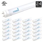 Hyperikon T8 LED Light Tube, 4ft, 18W (40W equivalent), 6000K (Very Bright White), 1950 Lumens, Single End Powered, Frosted Lens, UL listed [4 Tombstones Included] – 24-Pack