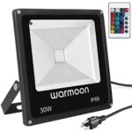 Warmoon Outdoor LED Flood Light, 30W RGB Color Changing Waterproof Security Lights with 3-Prong US Plug & Remote Control