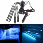 Car Interior Lights,AUDEW 4-Piece 12 LED Car Atmosphere Light,Interior Underdash Lighting Kit ,Car Auto Floor Lights,Waterproof Glow Neon Light Strips Decoration Lamp for All Vehicles Ice blue