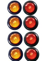 4 Red + 4 Amber LED 2″ Round Clearance/Side Marker Light Kits with Light and Grommet Truck Trailer RV Pack of 8 15103
