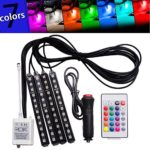 FICBOX 7 Color 48 LED Car Interior Floor Decorative Atmosphere Lights Strip Waterproof Glow Neon Decoration Lamp with Wireless Remote Control and Car Charger