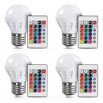 [4 Pack] LVJING RGB LED Light Bulb With Remote Control, 3W, 150LM, E27 Screw Base, 5050SMD, Color Changing, Perfect for Birthday Party / KTV Decoration / Home Use / Bar / Wedding (White)
