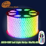 SuperonlineMall™ AC 110-120V Flexible RGB LED Strip Lights, 60 LEDs/M, Waterproof, Multi Color Changing 5050 SMD LED Rope Light + Remote Controller for Party Decoration (98.4ft/30m) Ship by DHL
