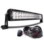 MICTUNING 22″ Curved 120W LED Light Bar Combo 9000lm Off Road w/ laser blue rocker Switch Wiring Harness