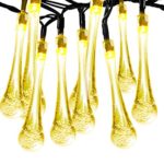 Solar Outdoor String Lights, Satu Brown 36ft 60 LED Fairy Water Drop Lights Decorative Lighting for Home, Garden, Patio, Yard, Christmas Tree, Parties (Warm White)