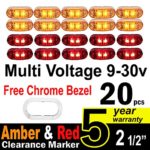 10 Pcs Amber + 10 Pce Red TMH 2.5″ Inch Surface Mount LED Clearance Markers, side marker lights, led marker lights, trailer marker light, Fender Light + FREE CHROME BEZEL