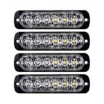 4pcs Surface Mount Amber/White 18W 6-LED Warning Emergency Flashing Strobe Light Bar 12V-24V
