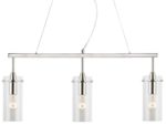 Linea di Liara Effimero Three-Light Hanging Island Pendant Linear Light Fixture, Brushed Nickel with Small Clear Glass Cylinder Shades LL-P331-BN