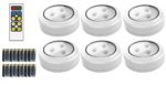 BRRC135 Wireless LED Puck Light 6 Pack With Remote Control – Operates On 3 AA Batteries – Kitchen Under Cabinet Lighting