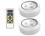 BRRC134 Wireless LED Puck Light 2 Pack With Remote Control – Operates On 3 AA Batteries – Kitchen Under Cabinet Lighting