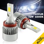 YUMSEEN LED Headlight H11 (H8, H9) -12V/24V universal 72w 7,600Lm 6000K Cool White COB Worry-Free Ampper’s 1 years warranty (H8/H9/H11)