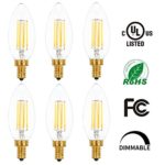 6 Pack LED Filament Candelabra Light Bulbs Dimmable C35 4W, 40W Equivalent Candle Bulbs E12 Base UL Listed 2700K Warm White