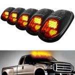iJDMTOY 5pcs Amber LED Cab Roof Top Marker Running Lights For Truck SUV 4×4 (Black Smoked Lens Lamps)