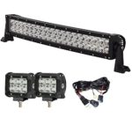 EasyNew® 20″ Inch 120W 10-30V Curved LED Work Light Bar IP68 Waterproof Flood Spot Combo Beam for Offroad SUV UTE ATV Truck with 2PCS 18W LED work lights and Wiring Harness and Mounts