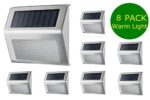 Warm White Solar Deck Light, SimPra Outdoor Stainless Steel LED Solar Step Light; Illuminates Stairs, Deck, Patio, Etc(8 PACK; Warm White)